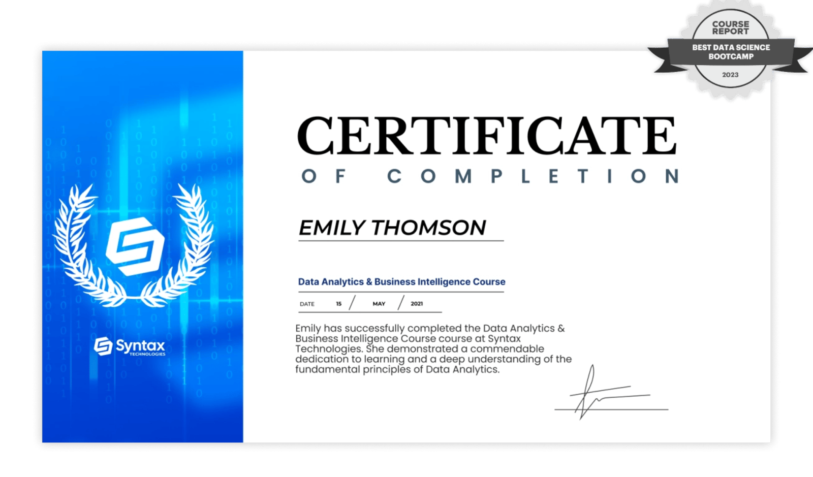 Syntax Technologies Certificate of Completion